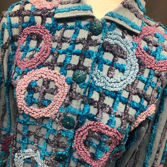 Vintage chenille and chambray denim blazer 80s jac