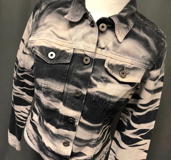 Vintage Guess Rare Tie dye Denim Jacket Abstract Tiger Stripe Print Etsy
