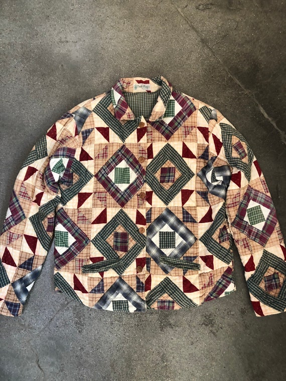 Vintage patchwork jacket | quilt chore coat large