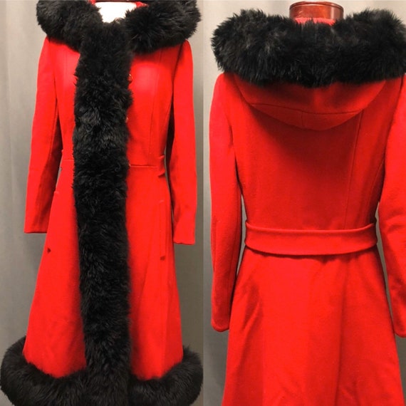 Vintage 70s bohemian shearling red wool coat Rare