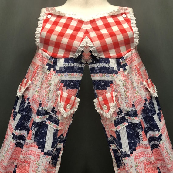 Vintage 1970s patchwork dress / Florals, dots, che