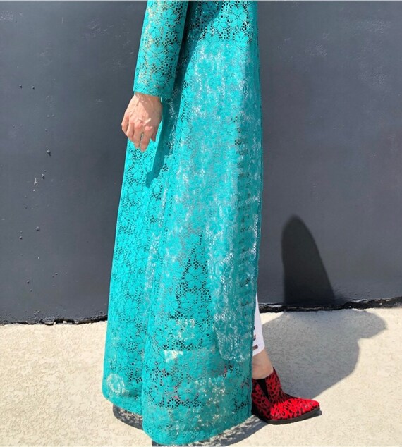Vintage lace long duster jacket turquoise Daisy l