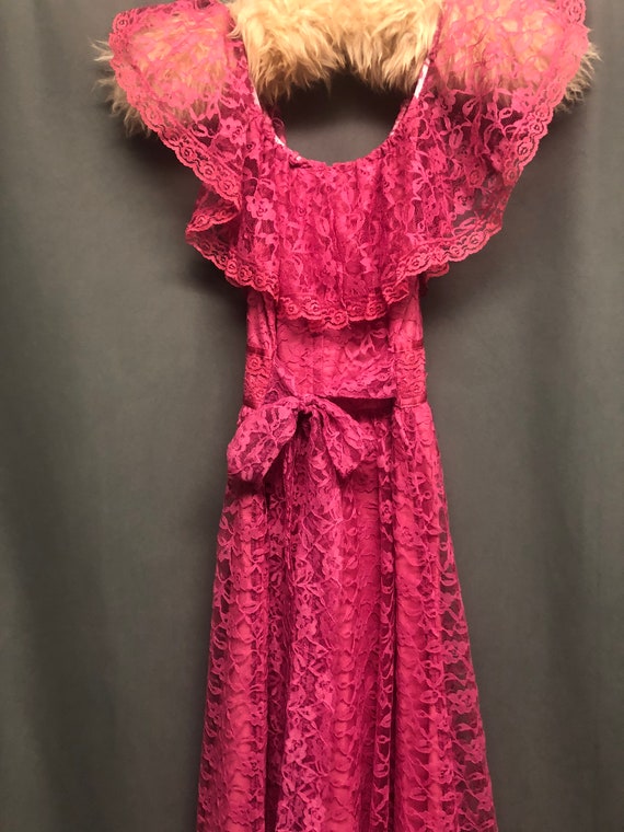Vintage 70s pink lace dress long maxi dress bohem… - image 3