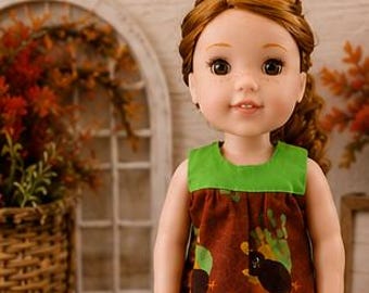 Wellie Wishers Thanksgiving Dress, "Turkey Handprint" Outfit, Handmade 14 Inch Doll Clothes, Matching Sandals, Happy Harvest Collection