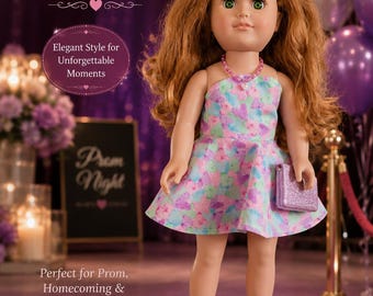 Handmade 18 Inch Doll Dress with Shoes and Necklace, Evening Wear for American Girl Doll, Enchanted Evening Collection, Moonlit Petals