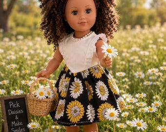 Daisy May Outfit,  American Girl Doll Sundress, Matching Shoes,  Pearl Necklace, 18 Inch Clothes, Handmade Doll Outfit, Summer Doll Dress