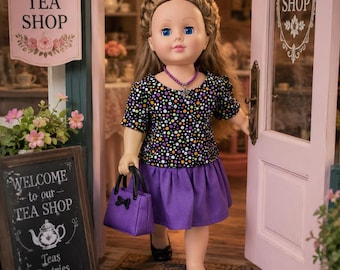 American Girl Doll Purple Polka Dot Dress, 18 Inch Doll Outfit, Includes Matching Shoes & Necklace, Fits American Girl Dolls