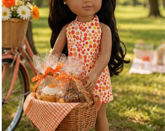 14 Inch Doll Orange Dreamsicle Romper, Handmade Sandals, Handmade Doll Clothes, Happy Harvest Collection, Wellie Wisher Dolls