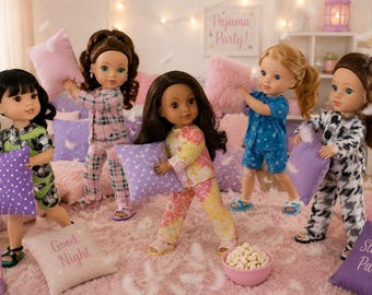 14 inch Doll Pajama Set, Slippers, Fits Wellie Wishers Dolls, Handmade PJs and Slippers