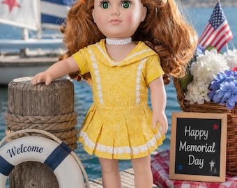 Sail Away Collection, Sailor Moon Doll Outfit, Fits 18 Inch American Girl Dolls, Handmade Pleated Dress with Handmade  Sandals, Choker