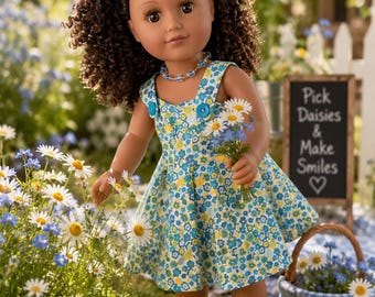 18 Inch Doll Outfits, " Spring Boutique" Dress, Shoes, Necklace & Handmade Sandals