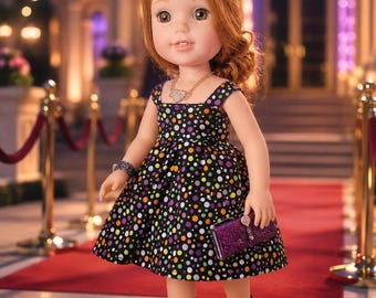 Dotty Delight Handmade 14 Inch Doll Dress, Matching Shoes and Jewelry, Wellie Wishers, Heart for Hearts, Glitter Girl Doll Dress,