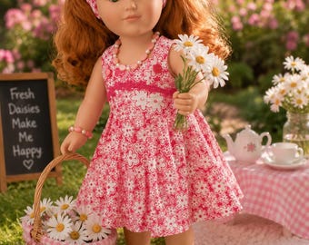18 Inch Doll Outfits, "Pink Lemonade" Sundress, Handmade Scarf, Handmade Necklace & Handmade Mary Jane Shoes