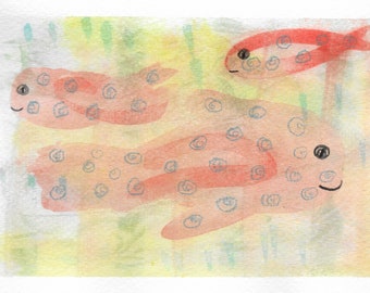 Polka Dot Fish, hand painted notecards