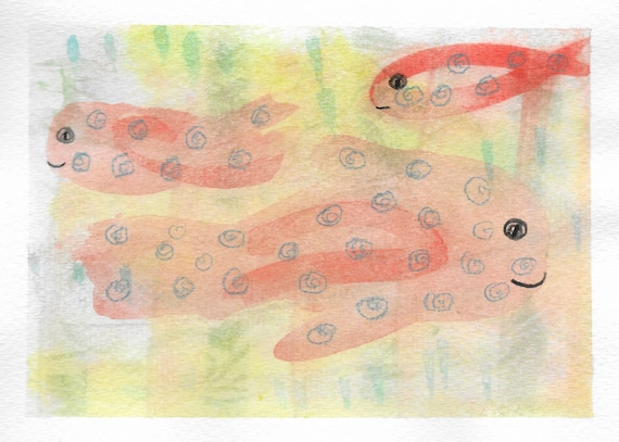 Hand painted notecards, Polka Dot Fish