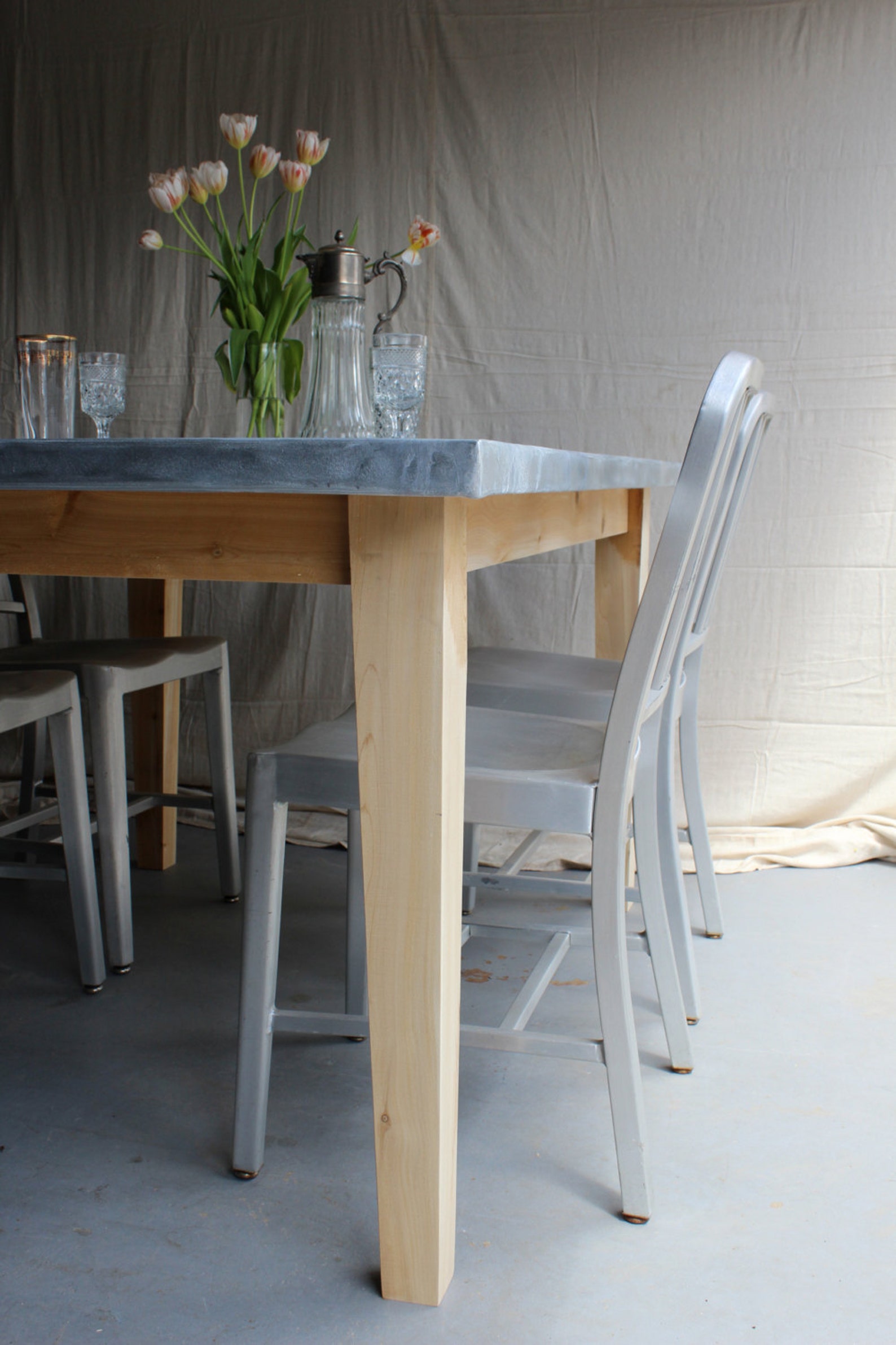 Zinc Top Farm Table Reclaimed cedar pine wood barn rustic Etsy