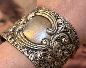 Gorham Sterling Silver Scroll Floral Cuff Bracelet 925 Wide Repoussé Victorian Baroque Art Nouveau Scrolling Upcycle Sustainable Gift .925