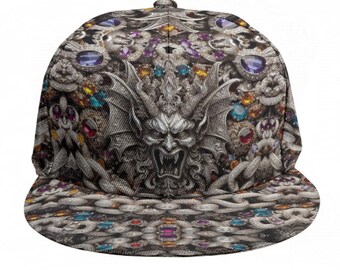 Demon Hat, Lucifer Trucker Cap  Gothic Grotesque Baroque, Bejeweled Snapback Silver Devil Baseball, Satan Gift, Byzantine Victorian Festival