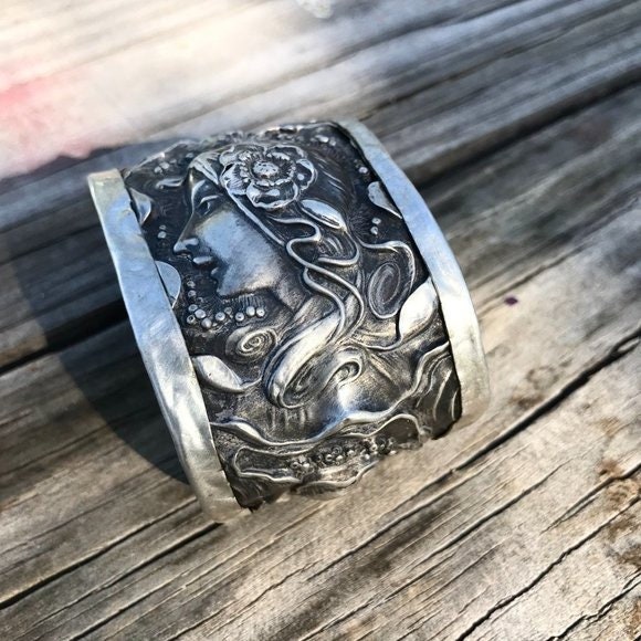 Rare Antique Unger Bros Dawn Art Nouveau Sterling Silver Cuff Bracelet ...