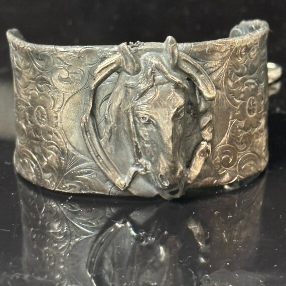 Horse Head Sterling Silver 925 Cuff Bracelet Victorian Floral