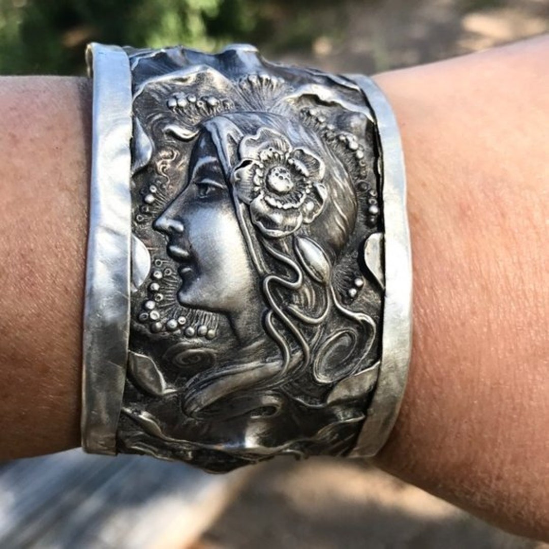 Rare Antique Unger Bros Dawn Art Nouveau Sterling Silver Cuff Bracelet ...