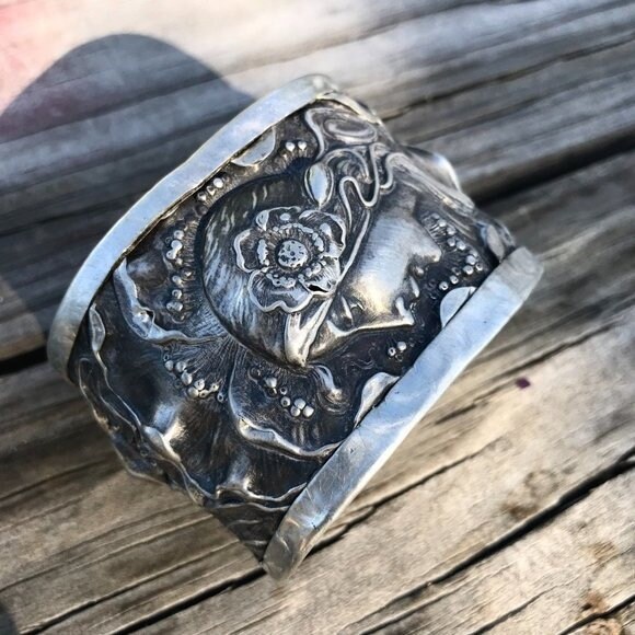 Rare Antique Unger Bros Dawn Art Nouveau Sterling Silver Cuff Bracelet ...