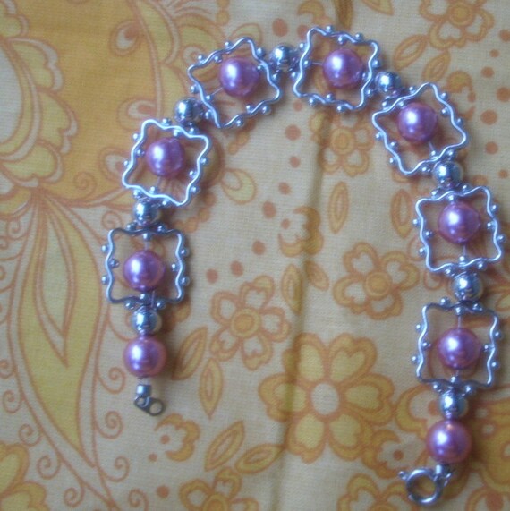 Items similar to Pink Pearl Box Frame Bracelet, Breast Cancer Bracelet ...