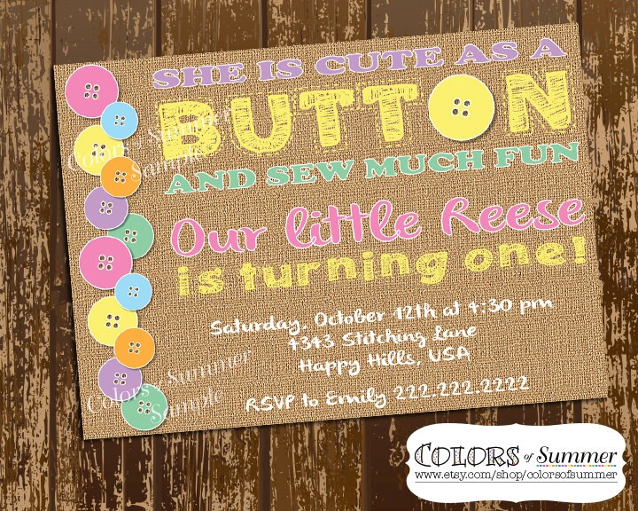 Cute as a Button Invitation Sew Much Fun First Birthday