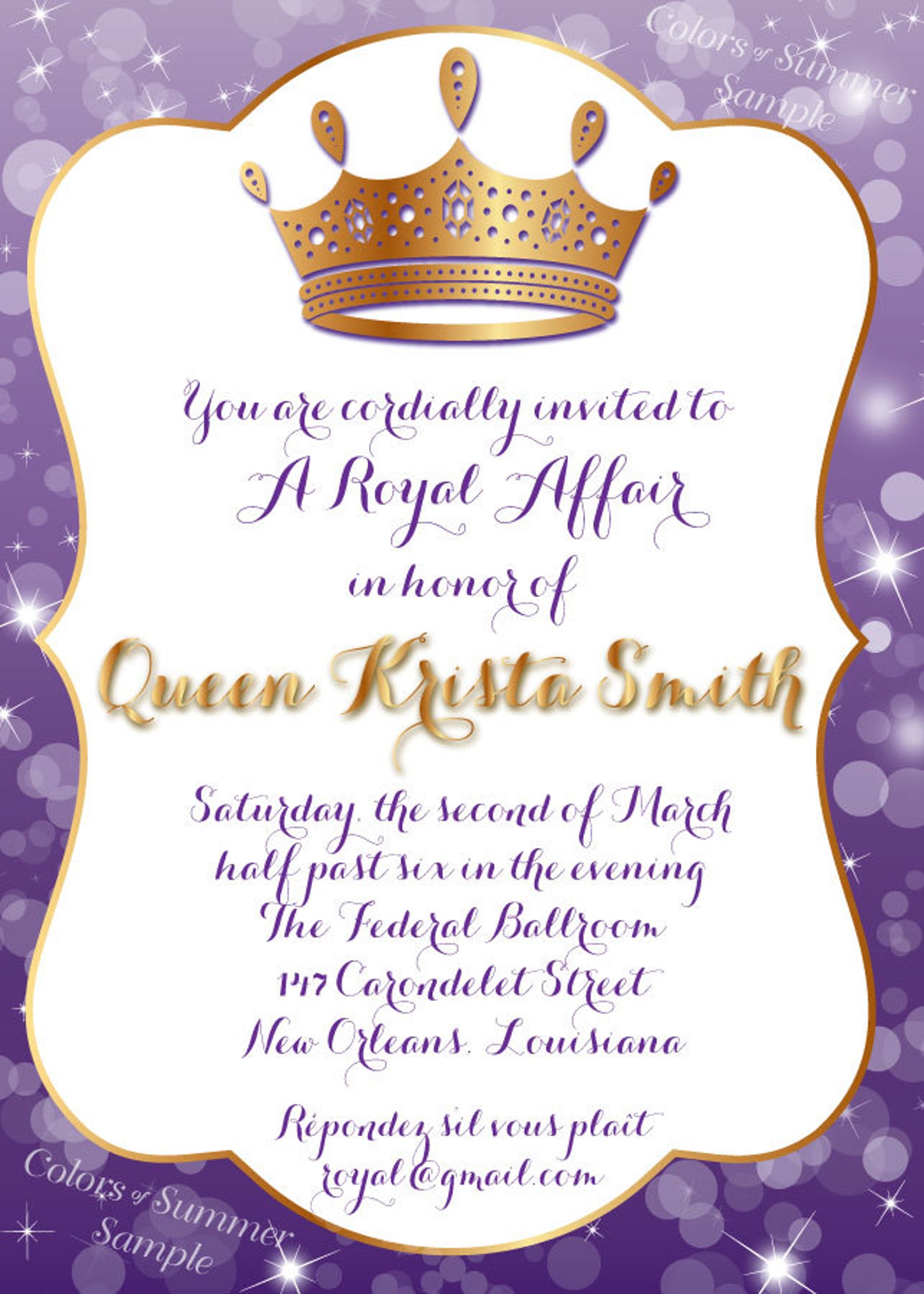 Royal Crown Invitation Royal Affair Purple and Gold Grown Etsy