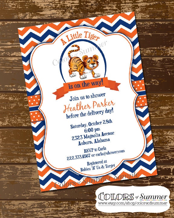 Little Tiger Baby Shower Invitation Orange and Blue Baby Etsy