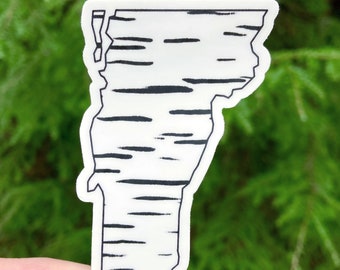 Vermont State Vinyl Sticker, Birch Print | Premium Vinyl | Car Decal | Water Proof | Weather Resistant | Rustic Simple | White Birch Bark VT