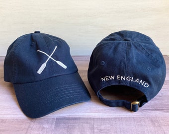 New England Lakeside Baseball Cap | Oars, Lake, Docks, Canoe, Camp, NE | Preppy, Nautical | 100% Cotton Twill, Navy Hat | Birch Landing Home