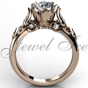 Flower Engagement Ring - 14k Rose Gold Diamond Unique Flower Engagement Ring, Wedding ring, Anniversary Ring ER-1116-3