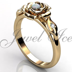 Opal Engagement Ring - 14k Yellow Gold Diamond Opal Engagement Ring, Natural Opal Ring, Opal Ring for Women, Opal Promise Ring  OR-1115-2