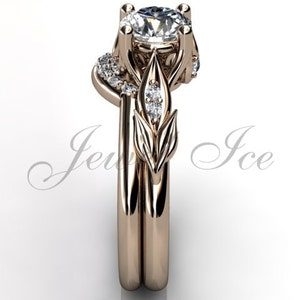 14 k rose de oro de diamante anillo de compromiso floral único inusual, anillo boda, anillo nupcial, flores compromiso establecido ER-1068-3