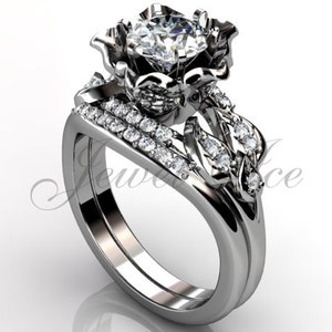 Platinum diamond unusual unique flower engagement ring, bridal ring, wedding ring, flower engagement set ER-1087