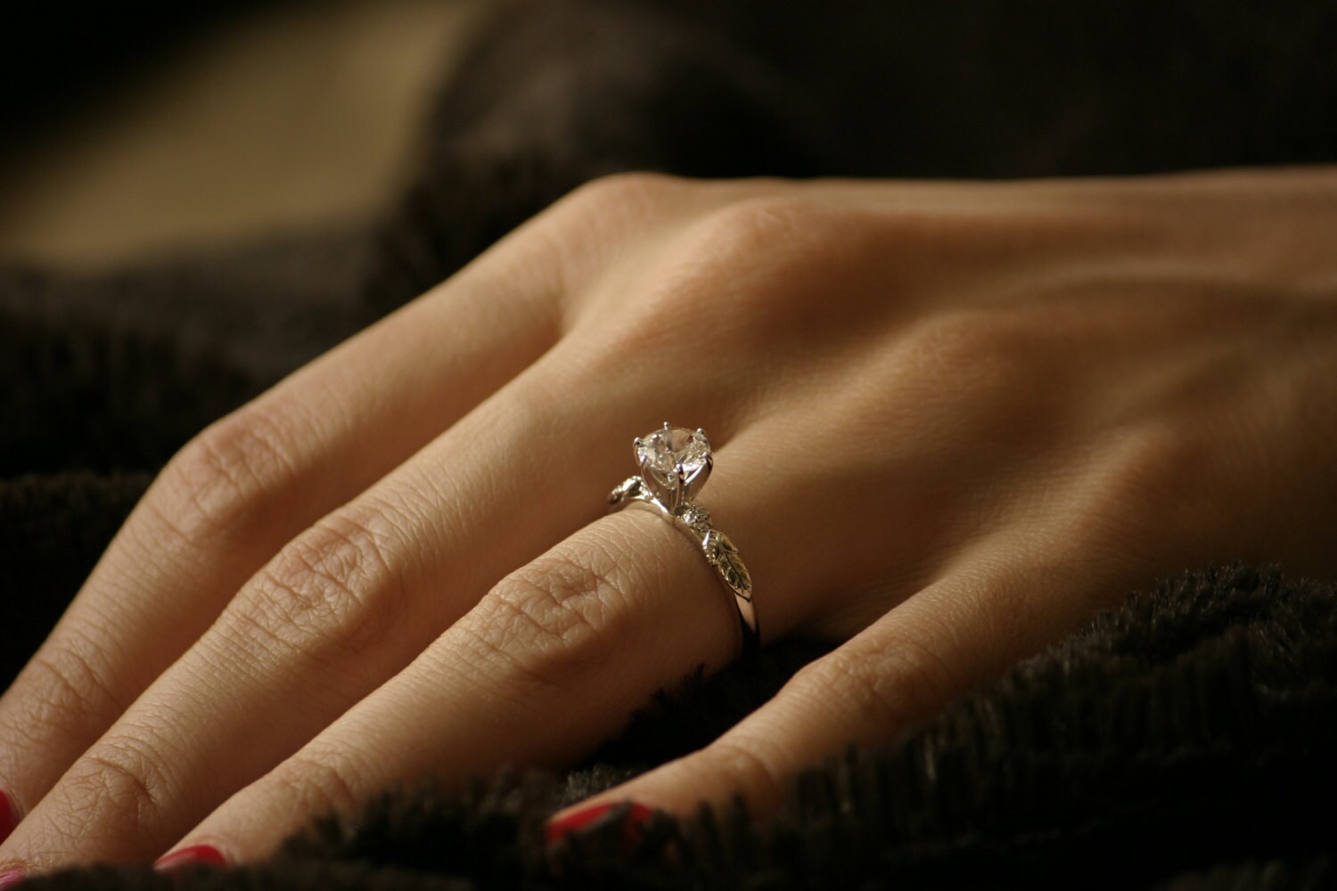 14k White Gold Diamond Unusual Unique Floral Engagement Ring Etsy