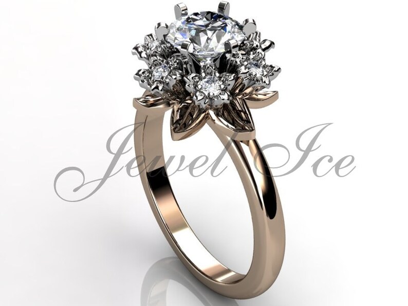 Flower Bouquet Engagement Ring 14k Rose and White Gold Etsy