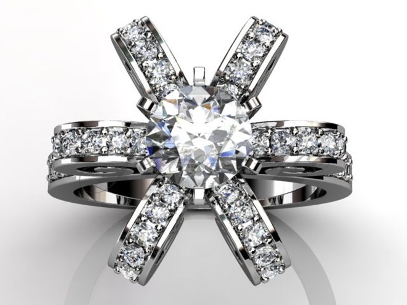 Platinum Diamond Unique Floral Engagement Ring Bridal Ring Etsy