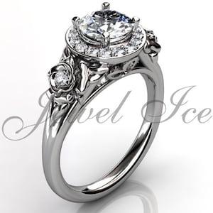 Floral Verlobungsring - 14 k Weißgold Diamond ungewöhnlichen einzigartige Floral Verlobungsring Braut Ring Ehering Jubiläum Ring ER-1098-1