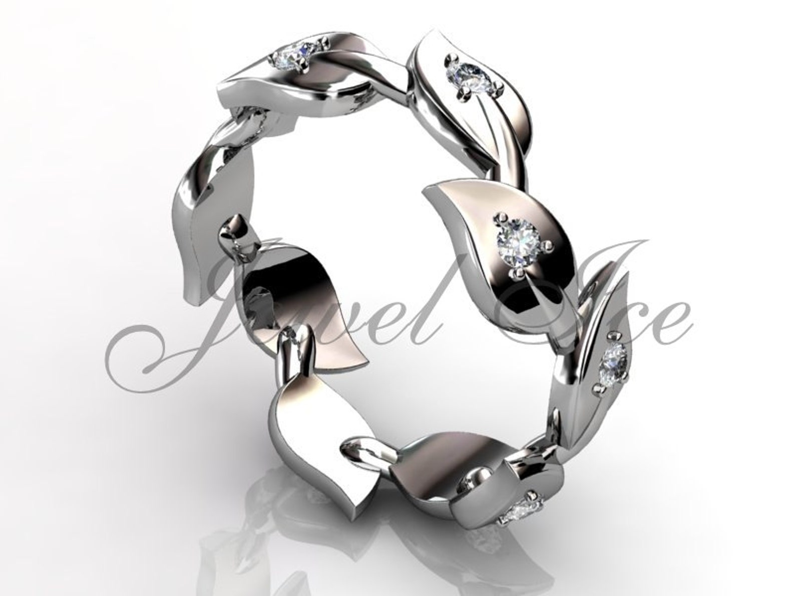 Floral Wedding Band - Platinum Diamond Unusual Unique Leaf and Vine ...