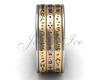 Decoder Ring 14k Yellow Gold Two Row Spinner Da Vinci | Etsy