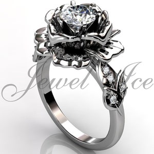 Unique Diamond Platinum Flower Engagement Ring, Floral Vintage Wedding Ring, Promise Ring for Her, Anniversary Ring, Art Deco Ring ER-1032
