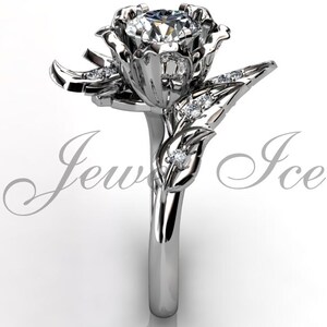 Leaf & Flower Engagement Ring - Platinum Diamond Unique Leaves and Flower Engagement Ring, Floral Leaf Wedding Ring, Promise Ring ER-1071