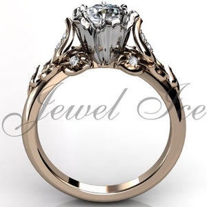 Flower Engagement Ring - 14k Rose and White Gold Diamond Unique Flower Engagement Ring, Wedding Ring, Anniversary Ring ER-1116-6