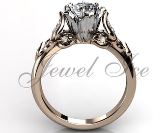 Flower Engagement Ring - 14k Rose and White Gold Diamond Unique Flower Engagement Ring, Wedding Ring, Anniversary Ring ER-1116-6