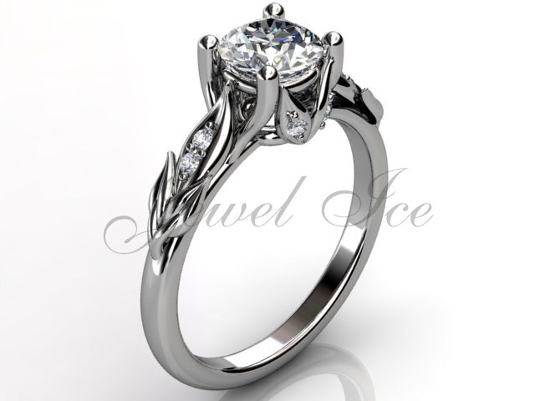 Platinum Diamond Unusual Unique Floral Engagement Ring, Bridal Ring ...