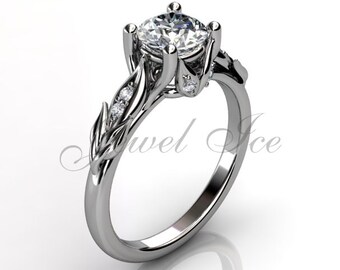 Platinum diamond unusual unique floral engagement ring, bridal ring, wedding ring ER-1047