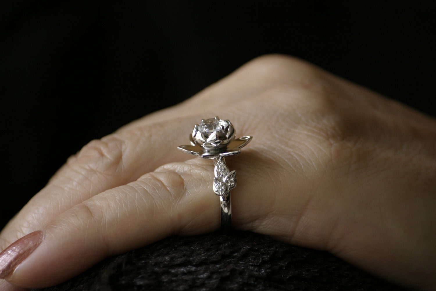 Lotus Flower Engagement Ring Platinum Diamond Unique Lotus Etsy