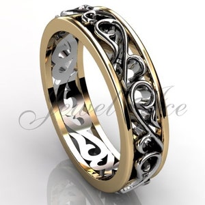 Floral Wedding Band Victorian Vintage Style 14k Two Tone - Etsy